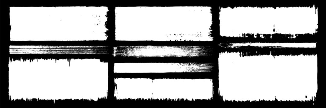 White grungy letterpress bg. Straight thick chalk brush vector lines. Handdrawn brushstroke text boxes. Urban punk graffiti brushstrokes. Rough grunge gouache paint texture. Sketchy dialog boxes