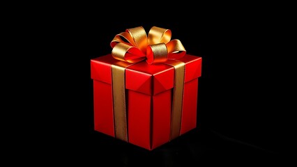 Obraz premium Luxurious red gift box with golden ribbon on a dark velvet background.