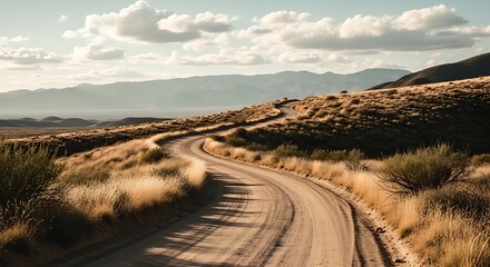 Desert Dirt Road Winding Through Landscape.