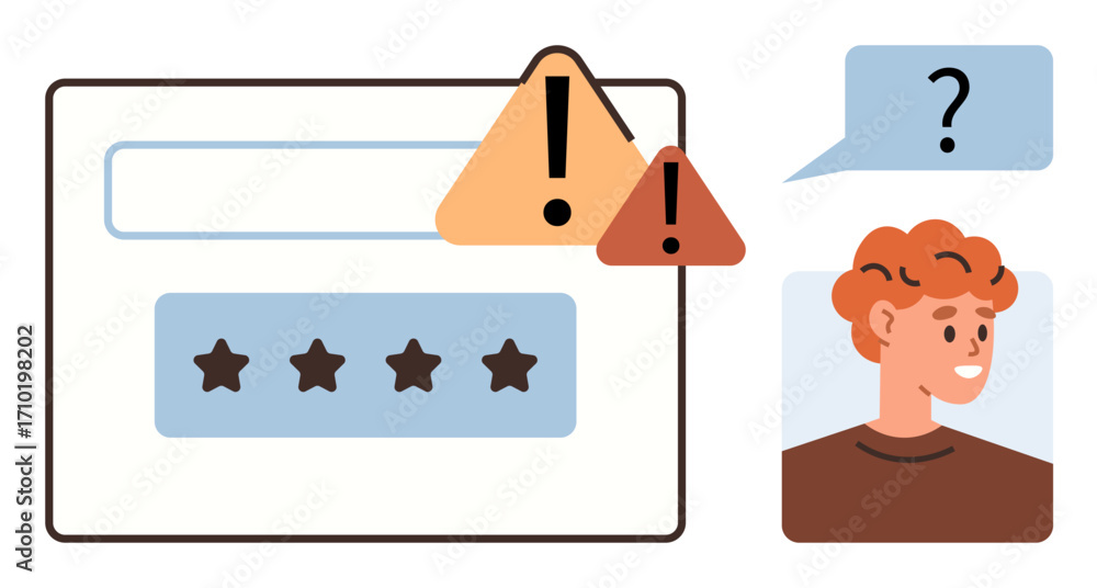 Poster user expressing uncertainty with a speech bubble and question mark near interface with warning alert