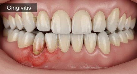 Fototapeta premium Closeup of human teeth showing gingivitis and inflamed gums