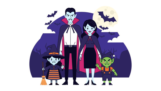 halloween family cartoon, vampire, witch, goblin clip art preview