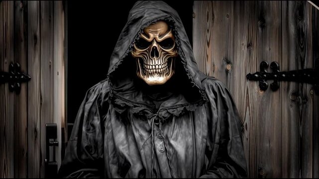Mysterious figure in a dark cloak reveals secrets in an eerie setting tonight