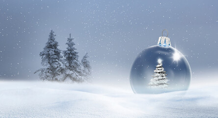 Weihnachtskarte mit Gläserner Weihnachtskugel