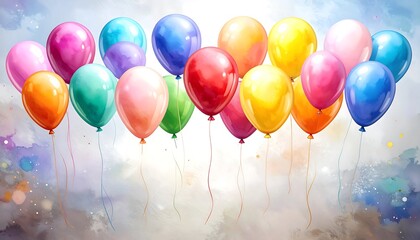 Colorful balloons floating in a dreamy sky