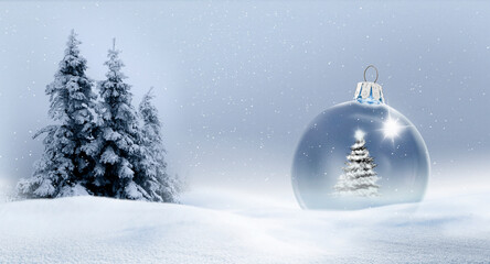 Weihnachtskarte mit Gläserner Weihnachtskugel