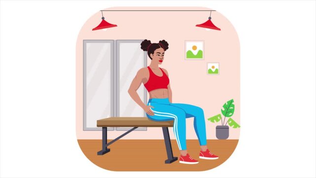 Woman doing Bench Tricep Dips  2D Flat Animation MP4 file