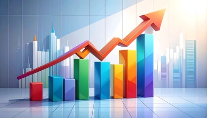 Colorful bar graph with upward trend, modern background