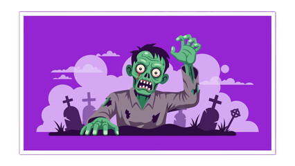 Naklejka premium Zombie in graveyard: A terrifying zombie emerges from the graveyard. An illustration showcasing the horror and undead.