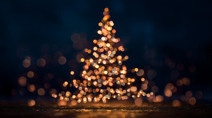 Celebration of lights during the festive season with a glowing Christmas tree shining in the dark