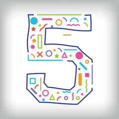 5 number logo with colorful geometric shapes. Creative, educational school and graphics.