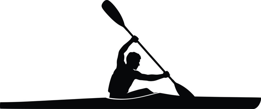 Kayaking silhouette vector, black water sport icon, outdoor adventure graphic, paddle motion illustration, active lifestyle symbol, canoeing design for logo use