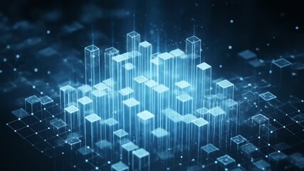 Abstract Digital Cityscape with Glowing Blue Bar Graphs Representing Data Visualization. - Powered by Adobe