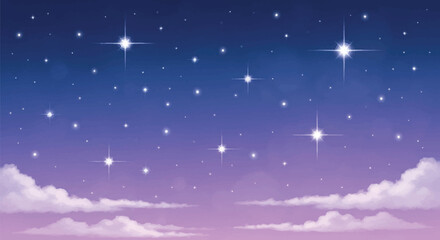dreamy starry night sky with gentle clouds