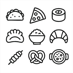food outline icons various dishes global cuisine