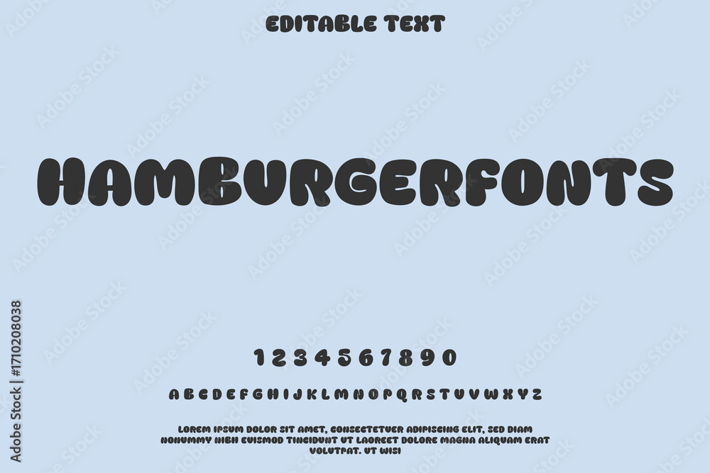 Poster hamburger font style typography with numbers and letters on light blue background