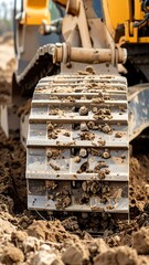 Close-up of a bulldozer track in dirt