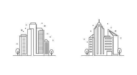 Obraz premium Minimalist line art depicting two distinct city skylines against a white backdrop
