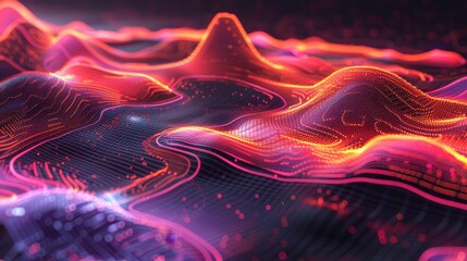 Futuristic 3d visualization with glowing particles forming dynamic charts on a dark background