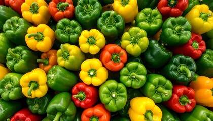 Colorful bell peppers tightly packed