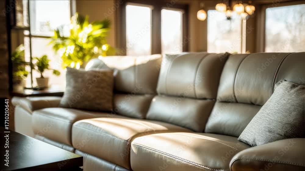 Poster medium shot of a sectional sofa with programmable recline settings highlighting the smooth motorized