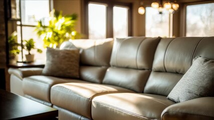 Medium shot of a sectional sofa with programmable recline settings highlighting the smooth motorized adjustment and plush cushions in sharp focus against a blurred background.