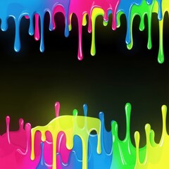 Vibrant neon paint drips against a dark background