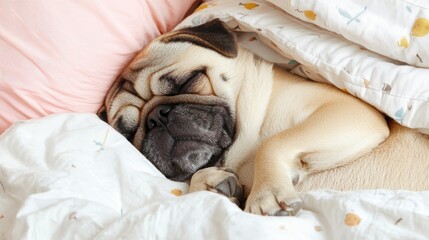 Adorable Pug Puppy Sleeping Peacefully in Bed