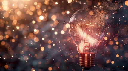 Futuristic floating holographic light bulb of geometric particles inspiring innovative creativity