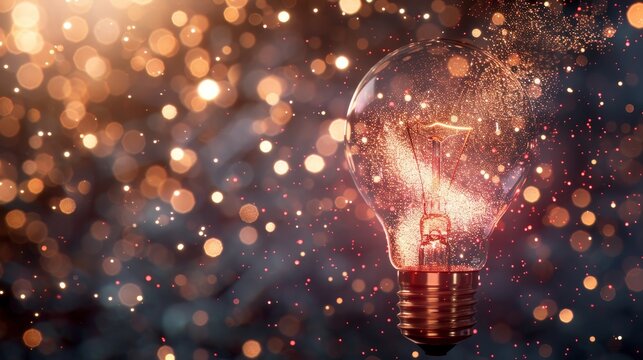 Futuristic floating holographic light bulb of geometric particles inspiring innovative creativity