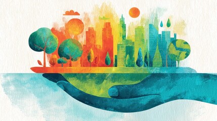 Corporate social responsibility illustration flat design front view sustainability theme water color vivid.