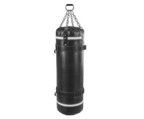 Black heavy punching bag isolated on transparent background for boxing and training