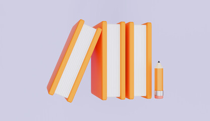 Stack of yellow bound books, Book paper and pencil, landing page for college concept