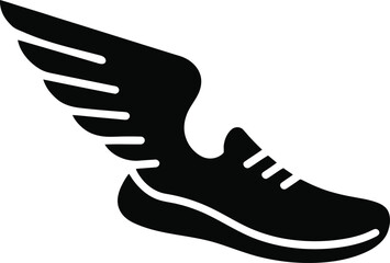 Winged Running Shoe Vector Icon Design. Fast Sneaker with Wings Sports Logo Illustration.