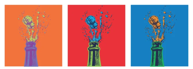 Fotobehang Pop Art Hand drawn Illustration of Champagne explosion. Vector Illustration. Pop Art. Modern art  © martstudio