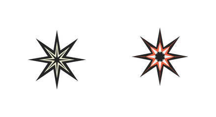 Two geometric star designs with varying color schemes are displayed