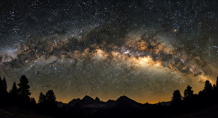 Starry Night Sky Over Mountain Silhouette.