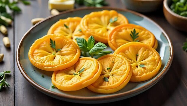 Freshly baked chipa arranged neatly on ceramic plate with butter pats and herbs nearby 