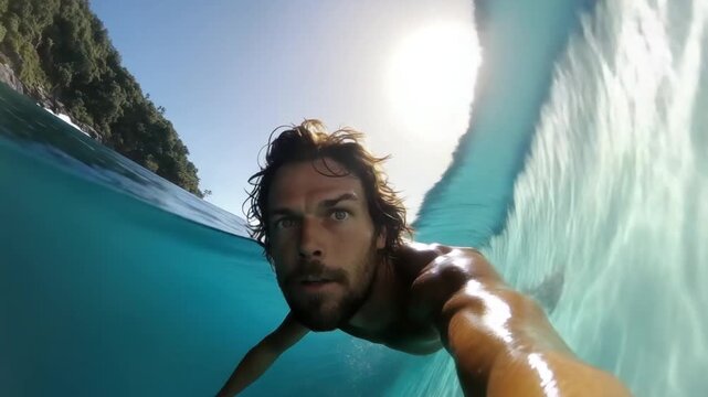 Surfer's Eye View: Riding the Wave, Underwater Perspective, Ocean Adventure