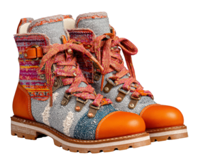 Stylish hiking boots isolated on transparent background for fashion and outdoor