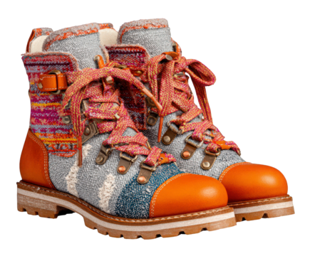 Stylish hiking boots isolated on transparent background for fashion and outdoor