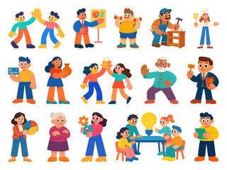 PNG Colorful cartoon characters in professions, element set on transparent background