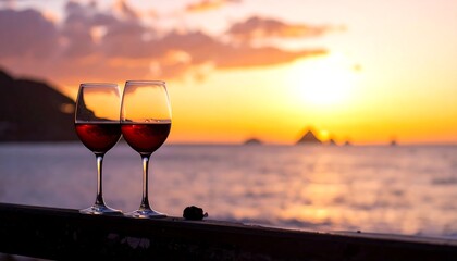 Wine glasses, sunset view