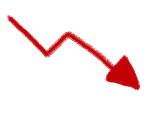 Red downward arrow indicating decline loss or negative trend in business finance or performance metrics