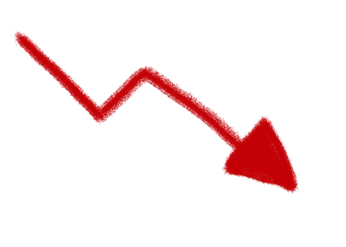 Red downward arrow indicating decline loss or negative trend in business finance or performance metrics