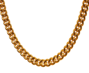 Gold chain necklace isolated on transparent background, a luxurious accessory