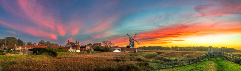 Cley Windmill at sunset in the village of Cley, Norfolk, UK