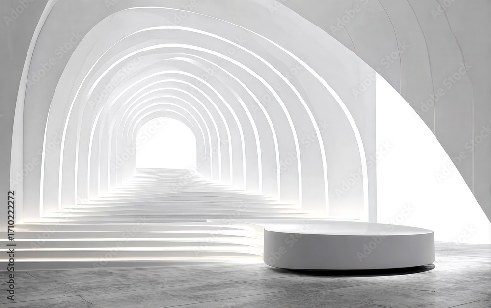 Poster modern and minimalist architectural tunnel with circular platform