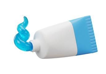Vibrant Blue Toothpaste Gel Squeezing from Tube on White Background
