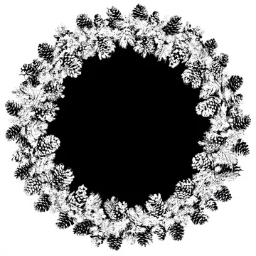 Festive Wreath Shadow with Pinecones in Black and White